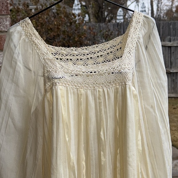 Cream Gauze Boho Dress Grosgrain sz 34 14 1/2 Cotton Blend USA made,All Products : American Fashion Style Bags On Sale